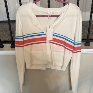 Z Supply Cream Cardigan with Red and Blue Stripes